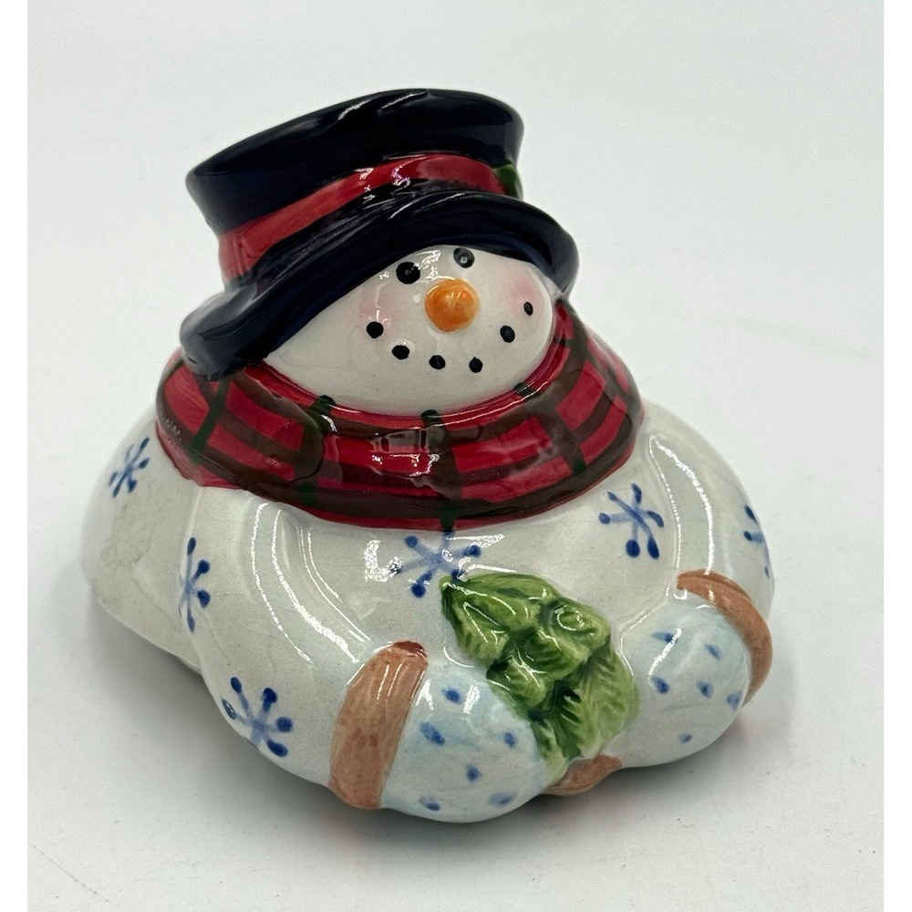 Ceramic Hand Painted Snowman LID ONLY Figurine Glossy Finish Christmas Holiday
